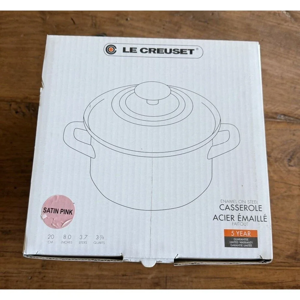 Le Creuset Enamel on Steel Stockpot with glass lid 8 in 3 7/8 qt Satin Pink NEW